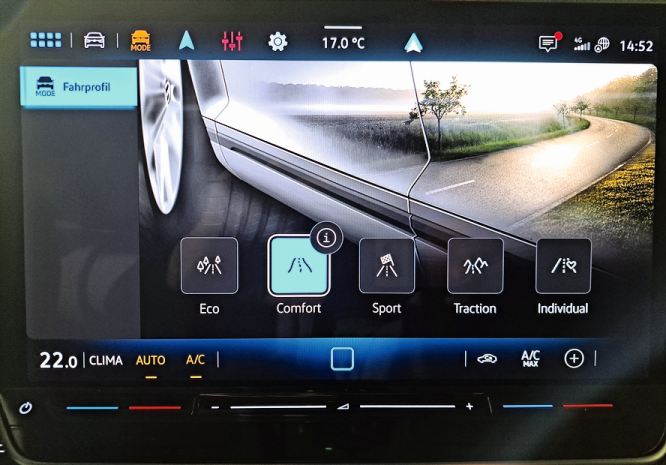 Im ID. Buzz Cargo 4Motion lassen sich auch verschiedene Fahrmodi anwählen.